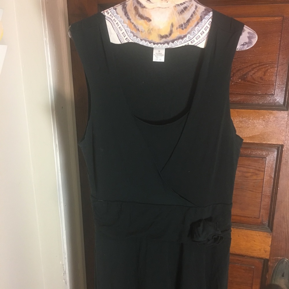 Anthropologie Black Dress with Flower Broach